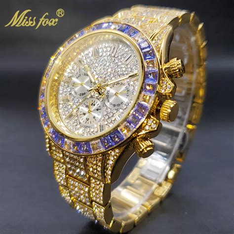 fake gold watch with diamonds|moissanite diamond watch.